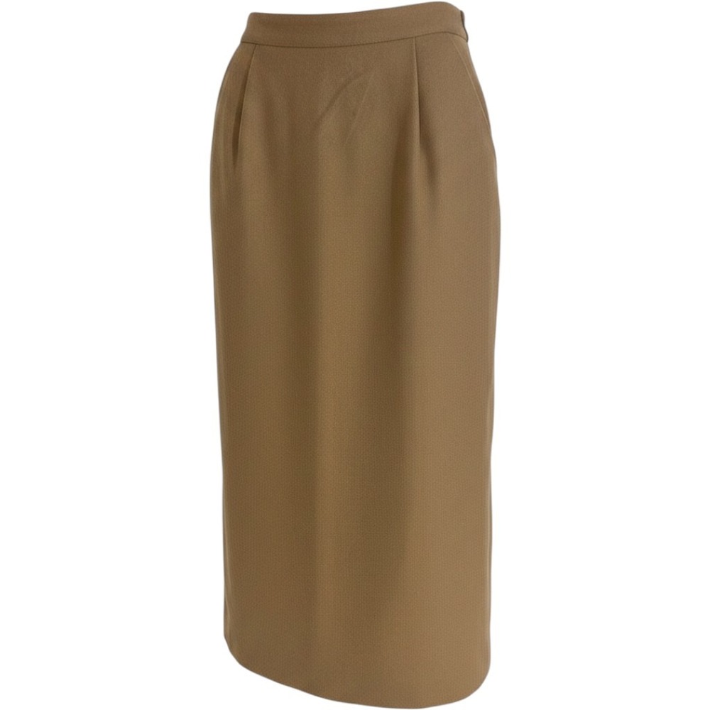 Vintage Camden Classics Tan Wool Blend Pleated Midi Skirt Women's 7/8 Pockets
